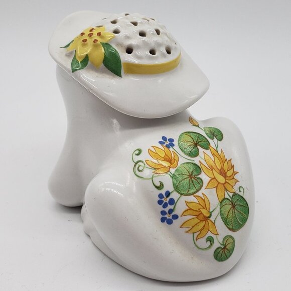 Avon Vintage 1980-82 Yellow Floral Greenery Flirtatious Frog Ceramic Pomander - Picture 11 of 14